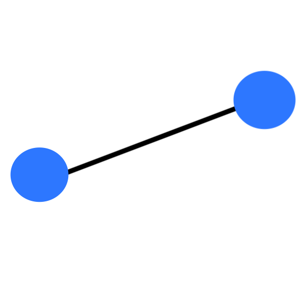 two blue dots connected by a black line.